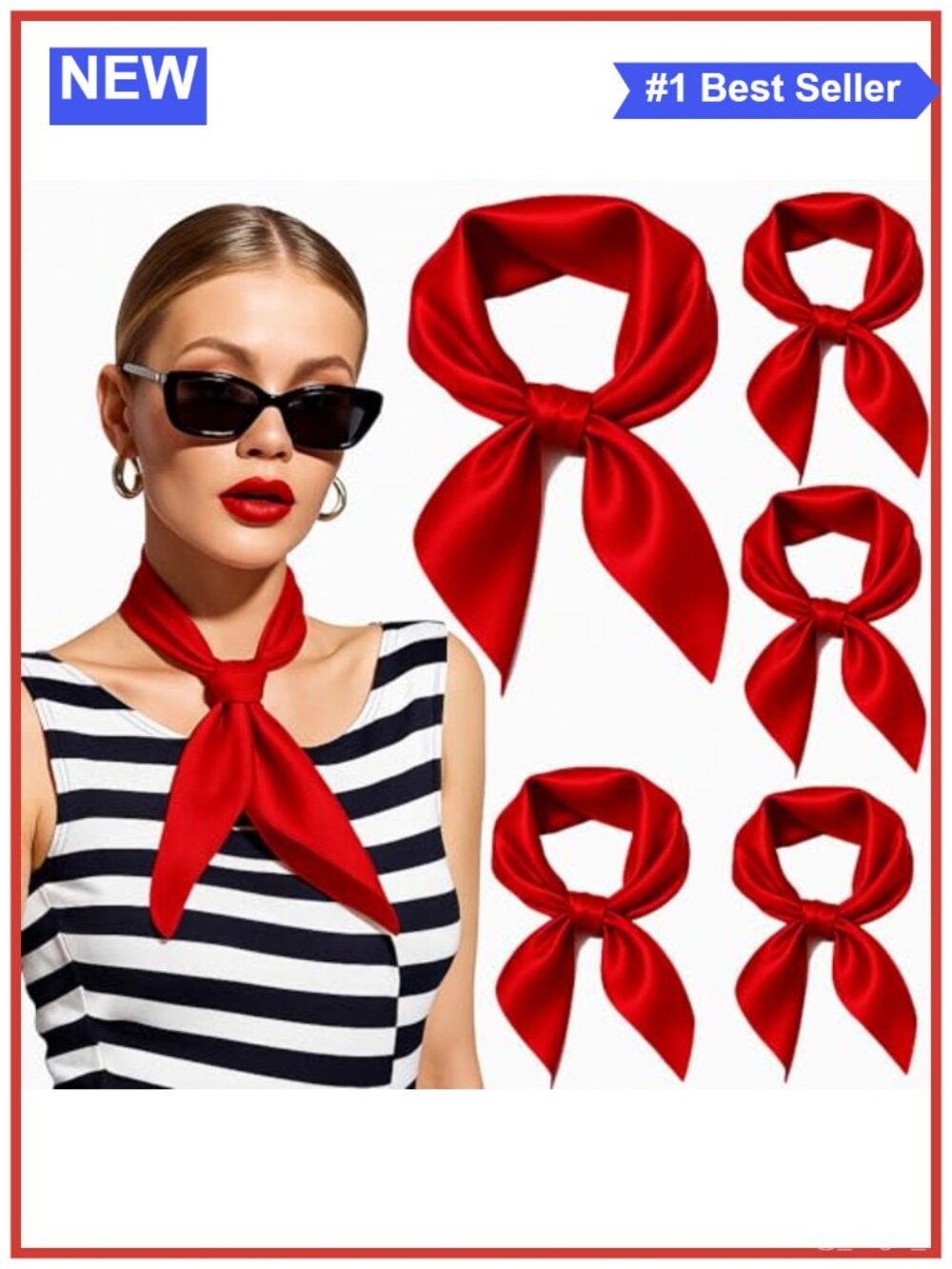 Imitation Silk Square Hair Scarf Set 23.6in Satin Neck Scarves for Women